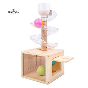 QINGTANG wooden object permanence box baby tracking ball game ball drop toy