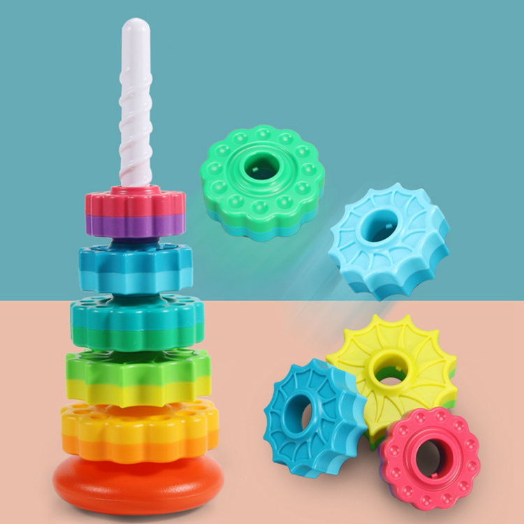 Plastic rainbow stacking tower Rainbow Building Blocks Rainbow Ring Stacker educational Toys for Babies