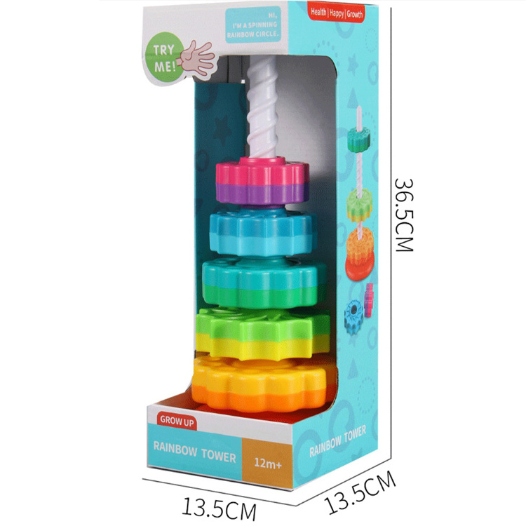 Plastic rainbow stacking tower Rainbow Building Blocks Rainbow Ring Stacker educational Toys for Babies