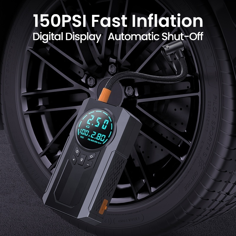 4-in-1 Portable Car Battery Jump Starter Booster Power Bank 15000mAh Lithium Battery Pack with Tire Inflator LED Light