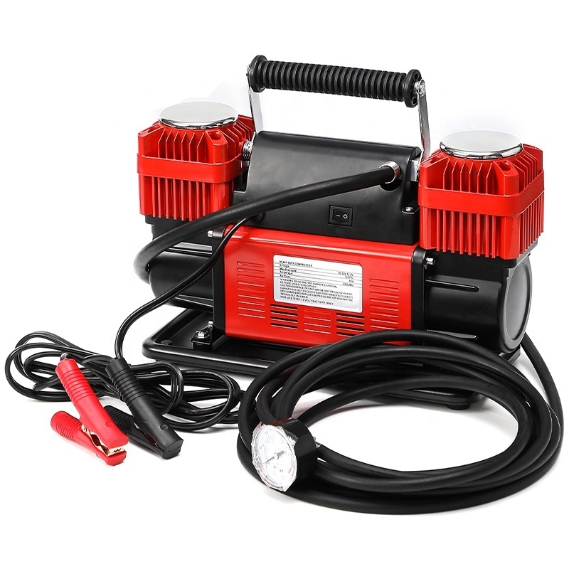 Heavy Duty Car Tire inflator Air Pump with Extension Hose Powerful Double Cylinder 150PSI 12V DC Jumper Cable Air Compressor