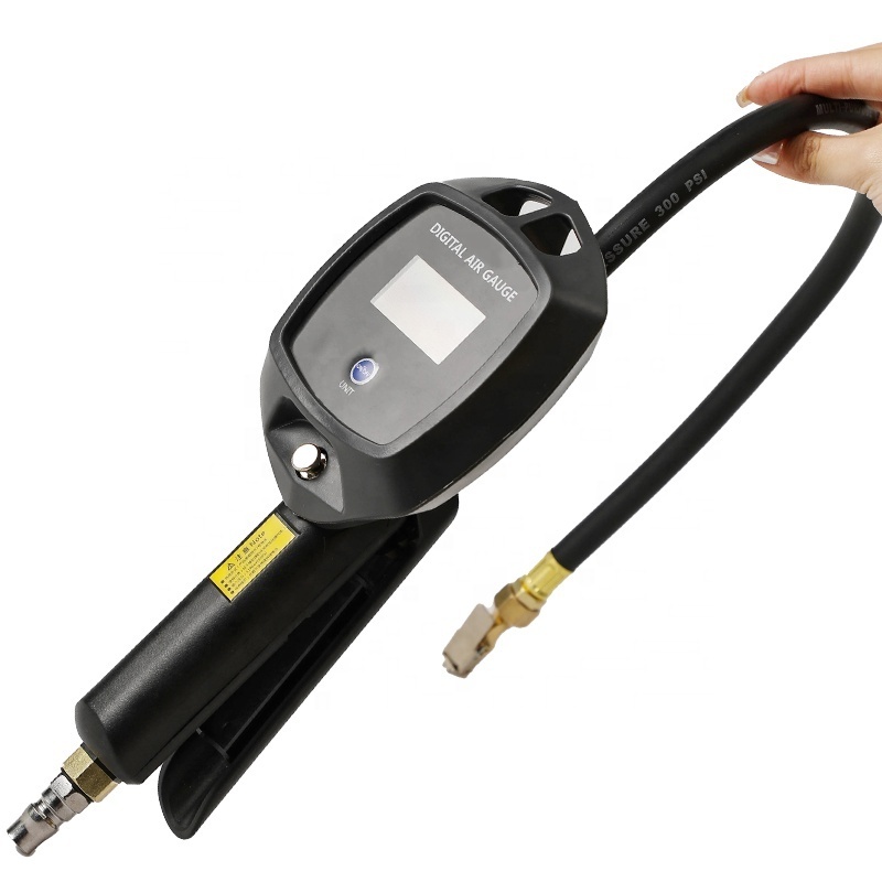 Digital Car High-precision Tire Pressure Gauge with Inflator Connector 4 Pressure Units 255 PSI Max Inflator Gun