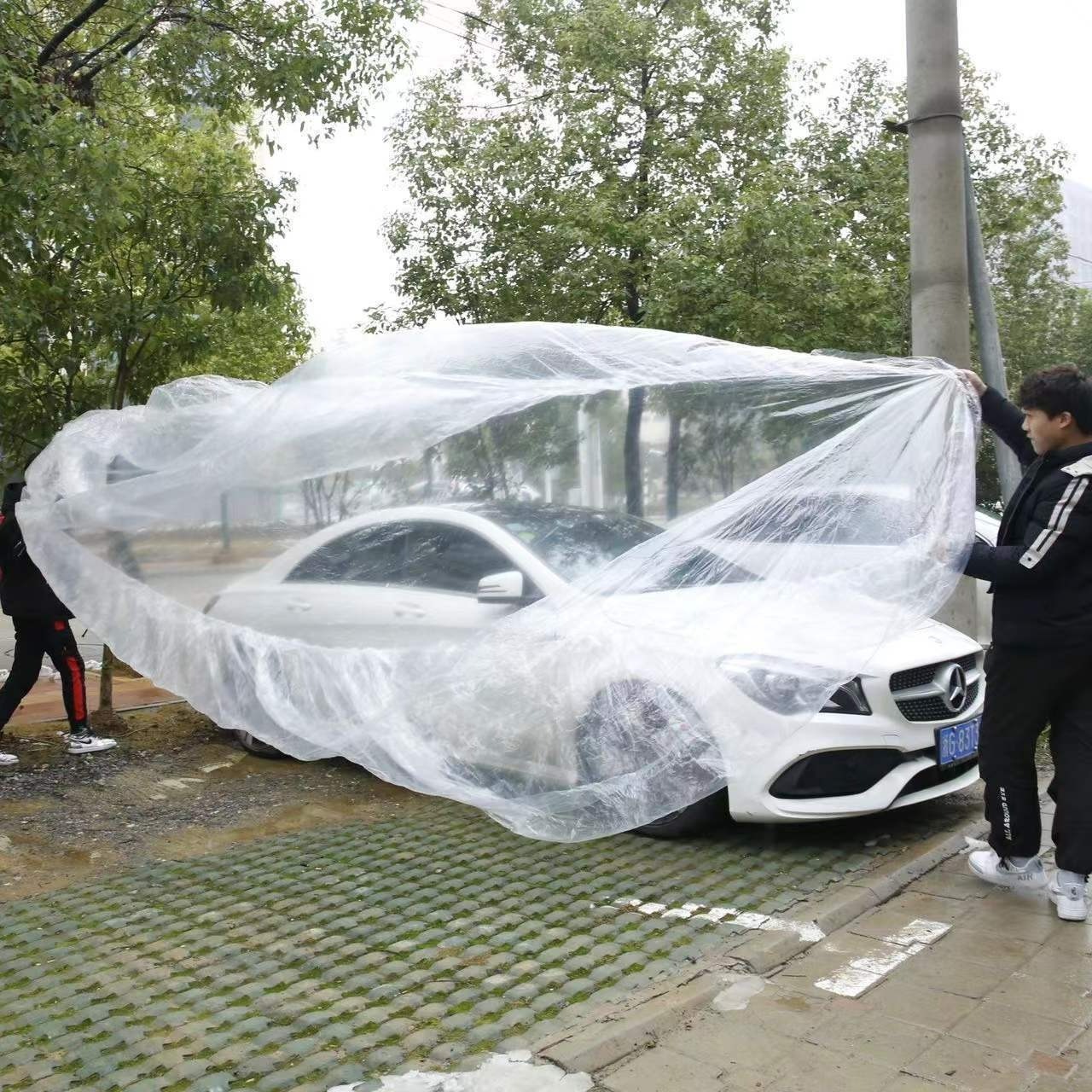 low price wholesale universal model car cover transparent disposable plastic pe car covers for auto