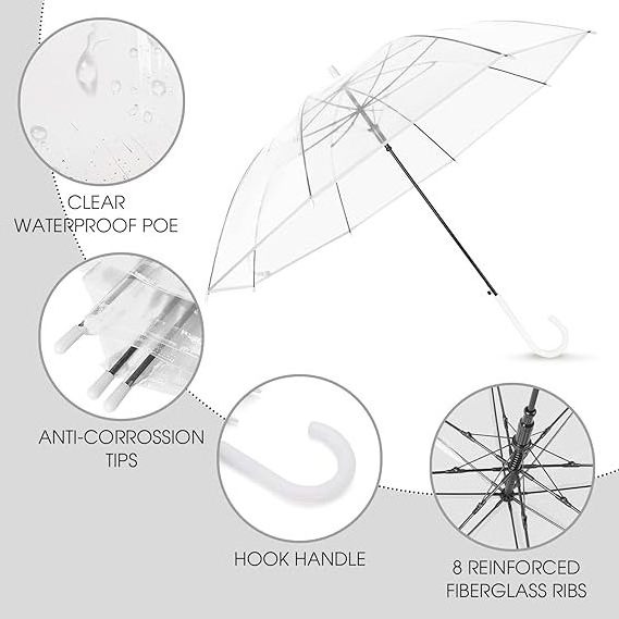 Custom color adult rainproof waterproof thickening Clear Dome POE Fold Print Logo Transparent Rain Umbrella