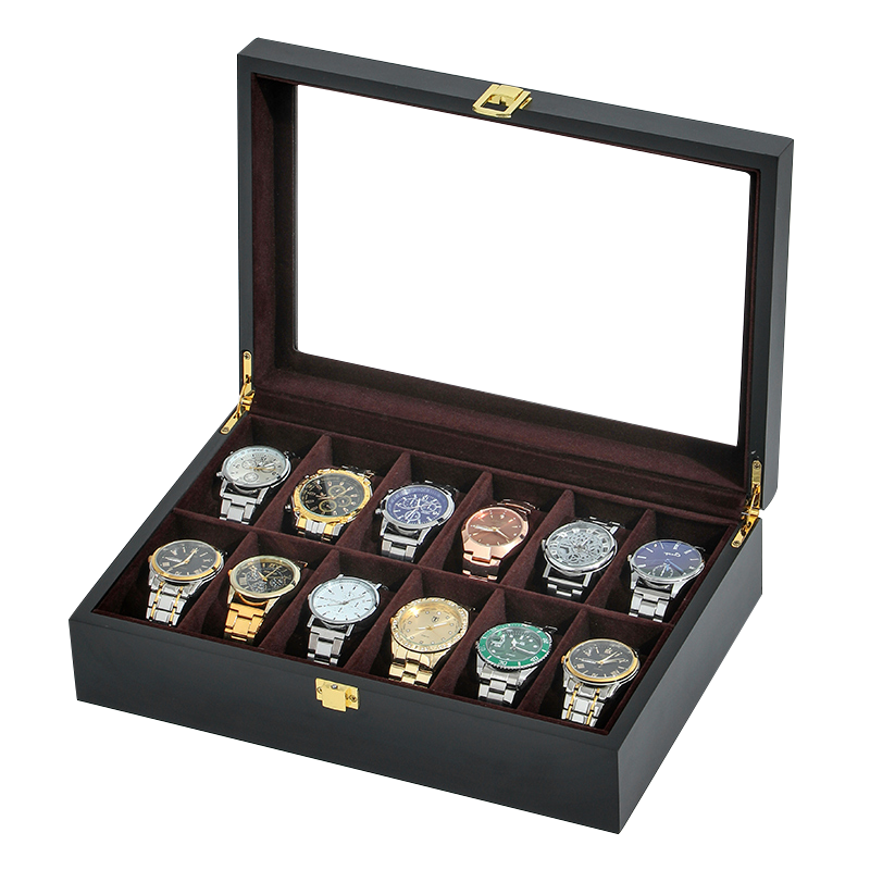 Manufacturer Watch Jewelry Case 12 Slot Women Men Black Leather Watch Box With Velvet Pillow