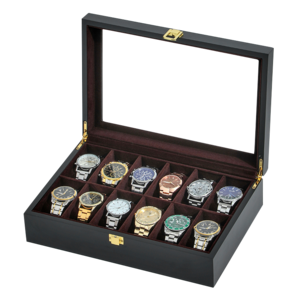 Manufacturer Watch Jewelry Case 12 Slot Women Men Black Leather Watch Box With Velvet Pillow