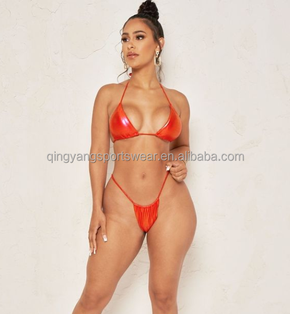 Custom girls Extreme Micro Thong Bikini Hot Sexy Mini Transparent Swimwear High Quality Leather Plus Size Triangle Beachwear