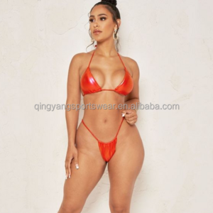 Custom girls Extreme Micro Thong Bikini Hot Sexy Mini Transparent Swimwear High Quality Leather Plus Size Triangle Beachwear