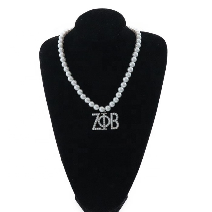 Greek  New Sorority Necklace Pearl And crystal rhinestones  Zeta PHI Beta Soror Letters pearl Chain Necklace