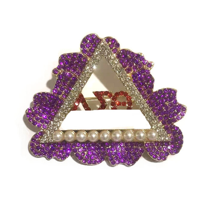 New Delta 1913 Violet Flower Sorority  Broach AKA Pearls Pin  Greek  Letters  Ladies Finer Brooch