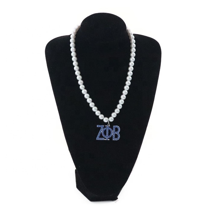 Greek  New Sorority Necklace Pearl And crystal rhinestones  Zeta PHI Beta Soror Letters pearl Chain Necklace