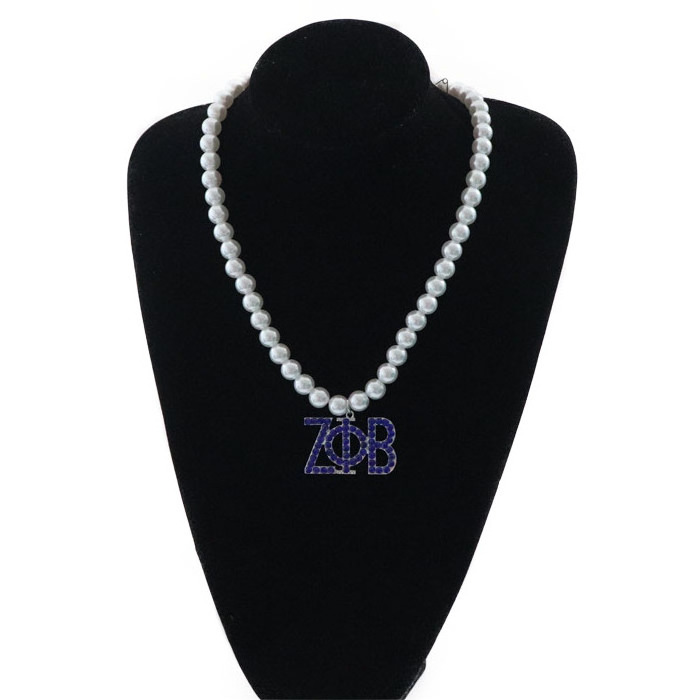 Greek  New Sorority Necklace Pearl And crystal rhinestones  Zeta PHI Beta Soror Letters pearl Chain Necklace