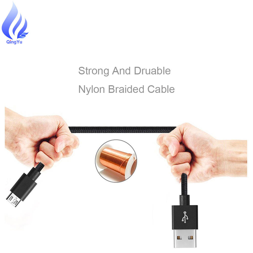 Nylon Braided 2M Micro USB Charger Cable V8 Mobile Phone Charging Cord 2.0 Data Sync Cable for Samsung galaxy Black