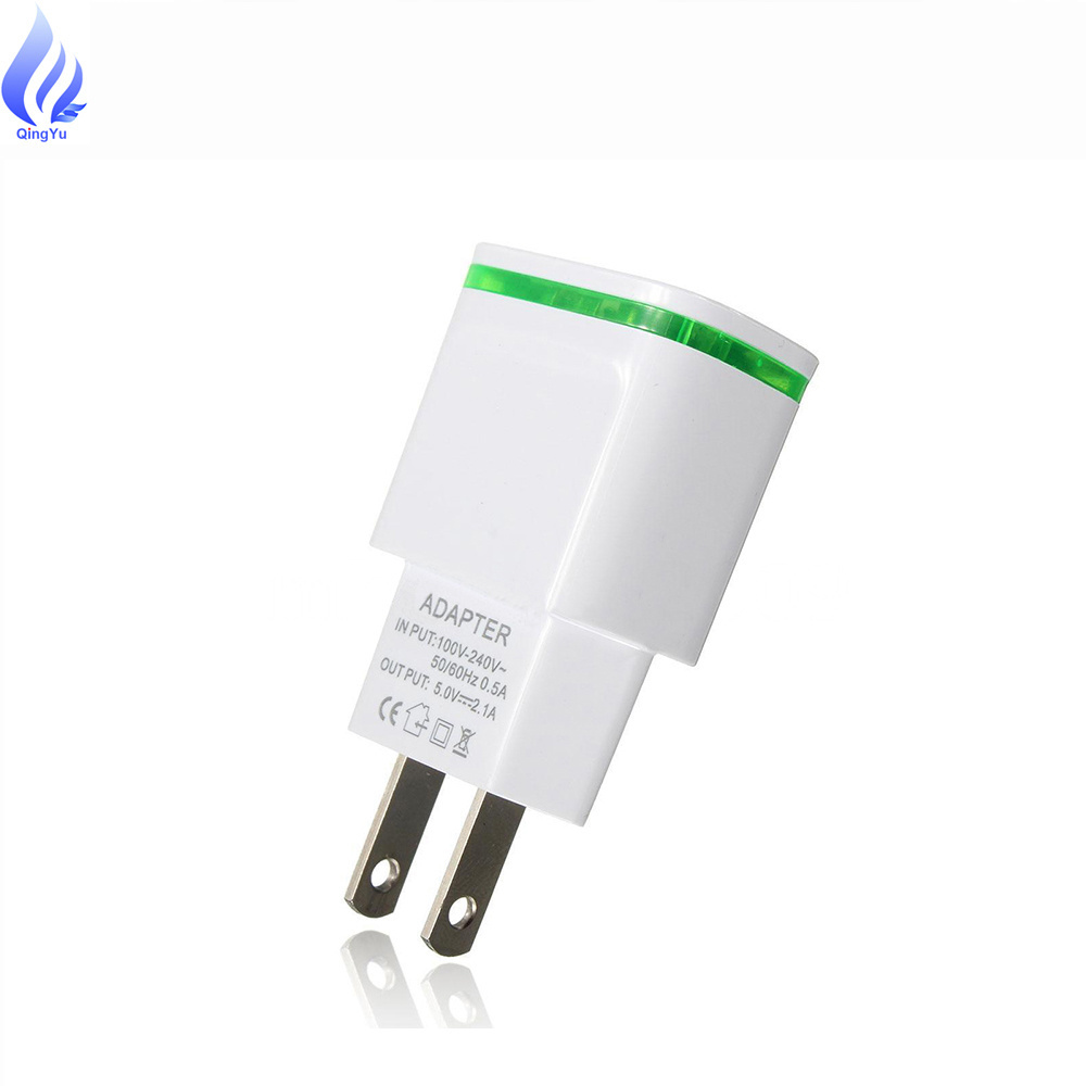 5V 2.1A USB Phone Charger adapter US EU Charger Phone Fast Travel Adapter with LED lights 2 ports Charger Custom Logo