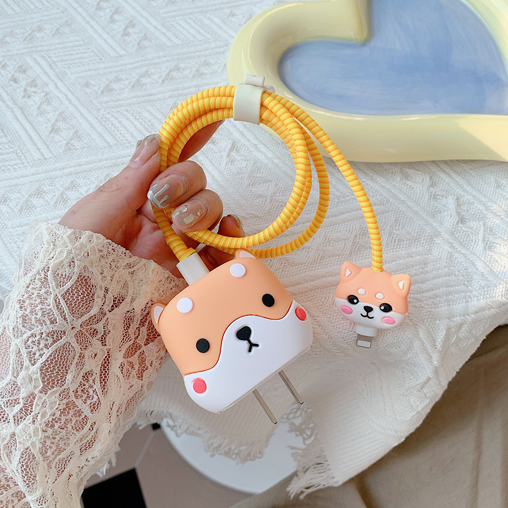 charger cable protectors 18W 20W charging 3D cute Cartoon Silicone cable head case cover set phone charger protector