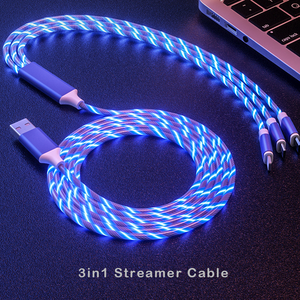 Custom LOGO Streamer LED Light Flowing Fast USB Charging Cable Cell Phone Cord Charger Type C USB-C Micro USB 3 in 1 Cable