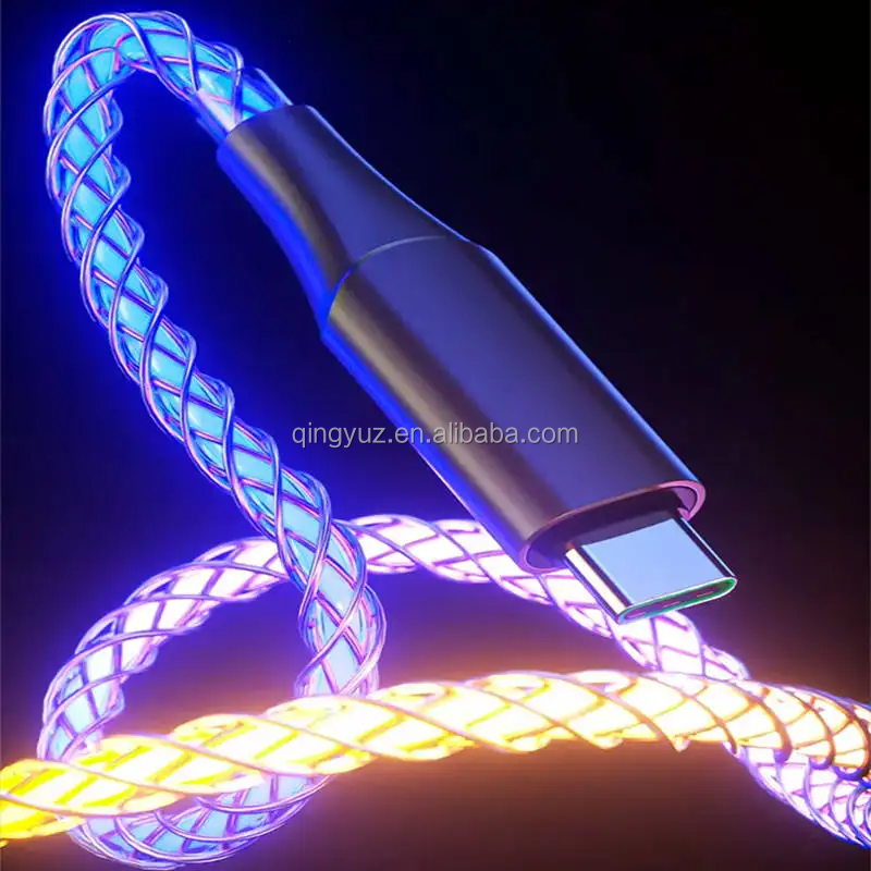 Aluminum Alloy RGB 66W Flowing Light Up Charging Cable Breathing Light Type C USB C Data Cable 1M for iPhone Samsung Huawei