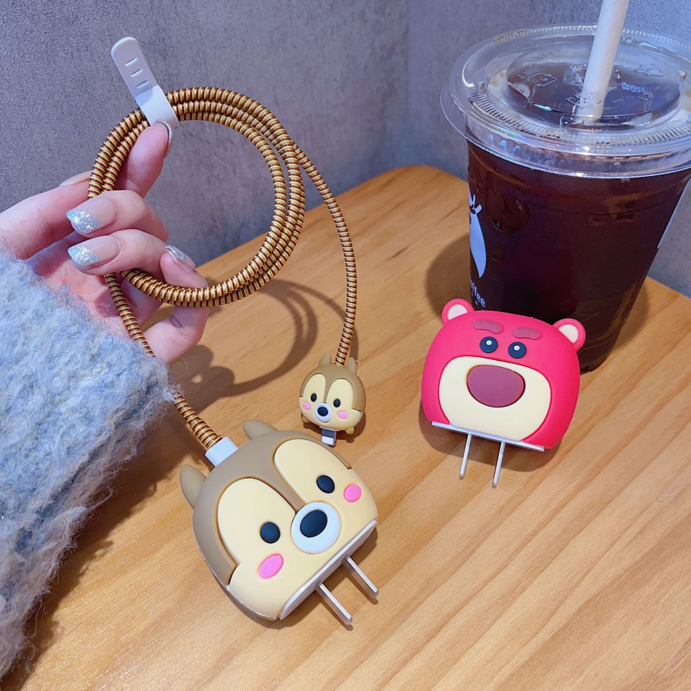 charger cable protectors 18W 20W charging 3D cute Cartoon Silicone cable head case cover set phone charger protector