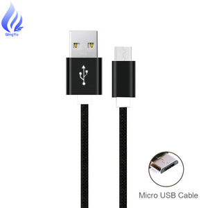 Nylon Braided 2M Micro USB Charger Cable V8 Mobile Phone Charging Cord 2.0 Data Sync Cable for Samsung galaxy Black