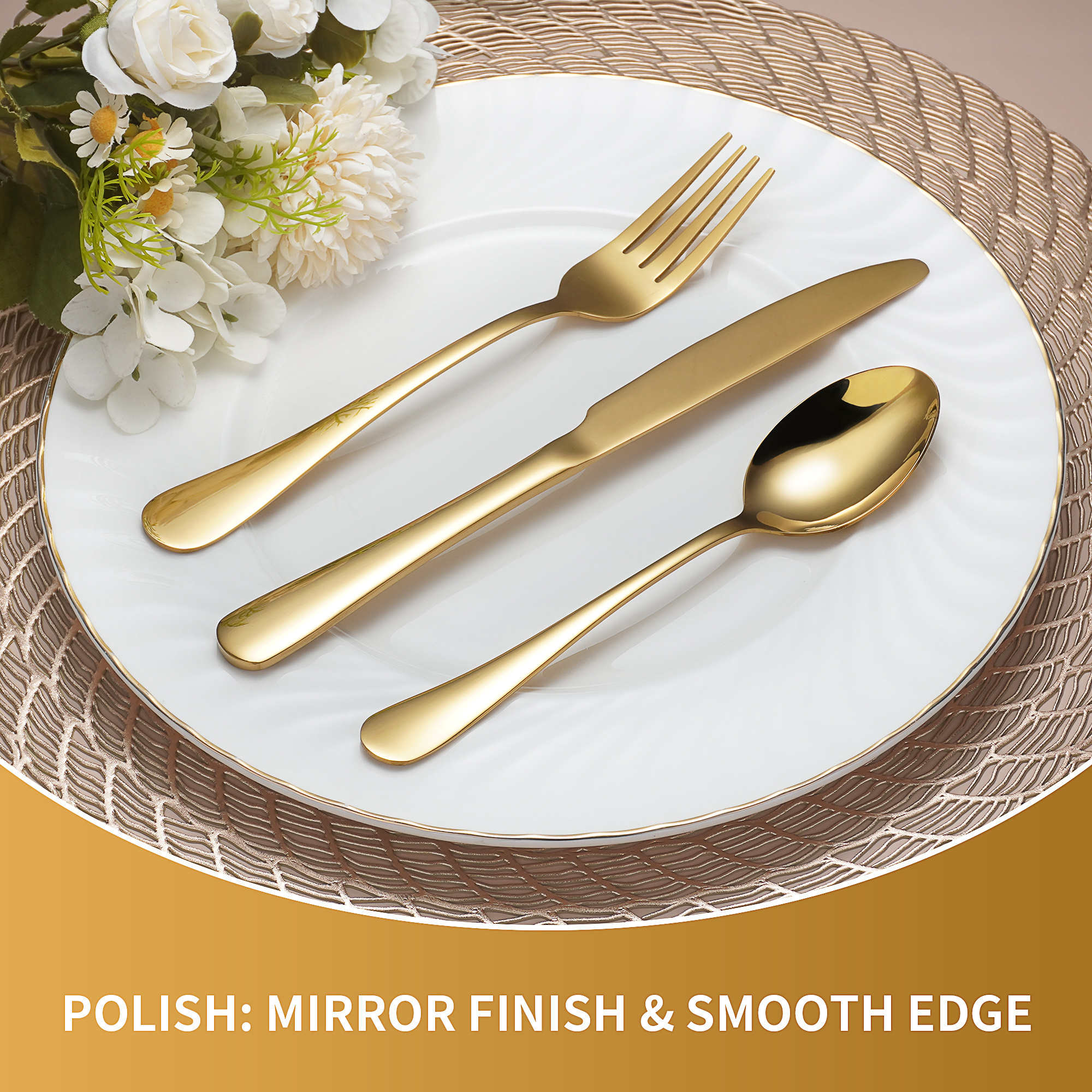 New Arrival Wedding Mirror Metal Silverware Spoon And Fork Dining Cutlery Set Stainless Steel Gold Flatware Set