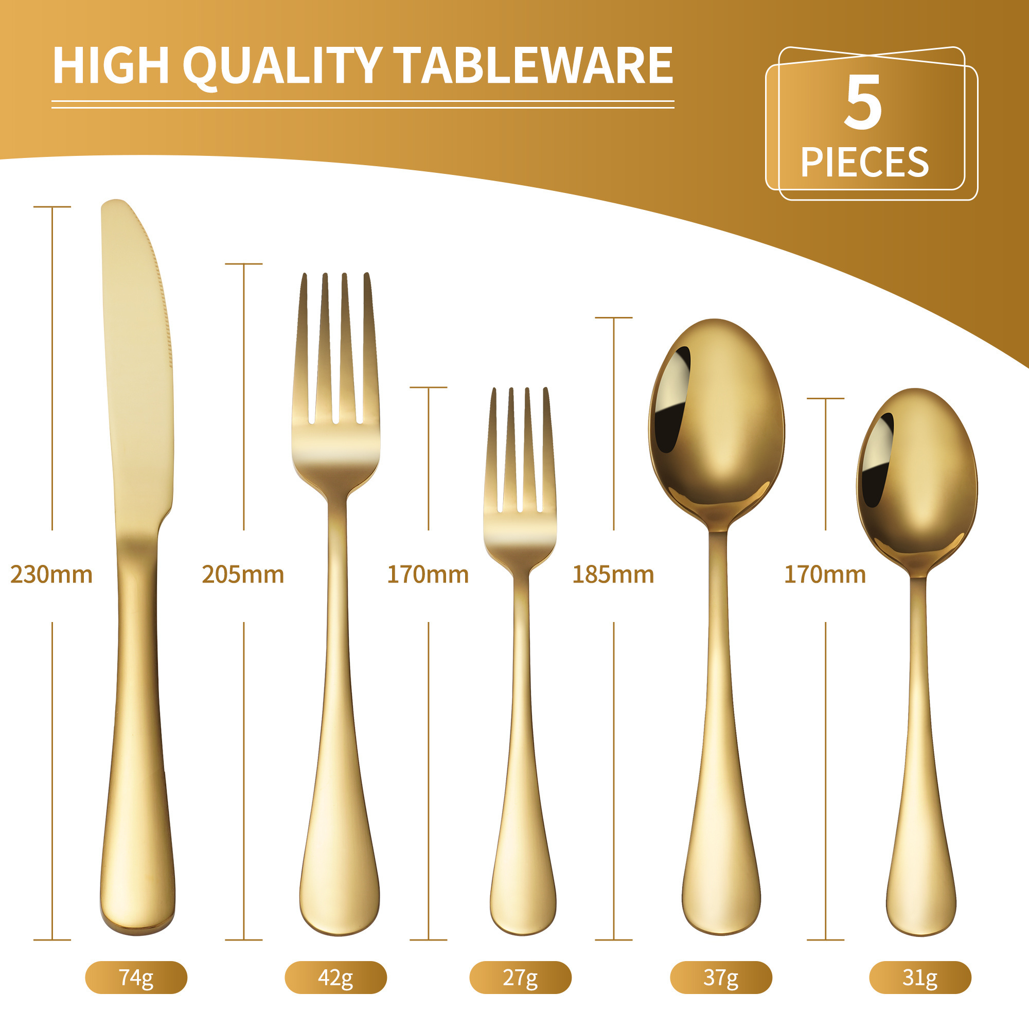 New Arrival Wedding Mirror Metal Silverware Spoon And Fork Dining Cutlery Set Stainless Steel Gold Flatware Set