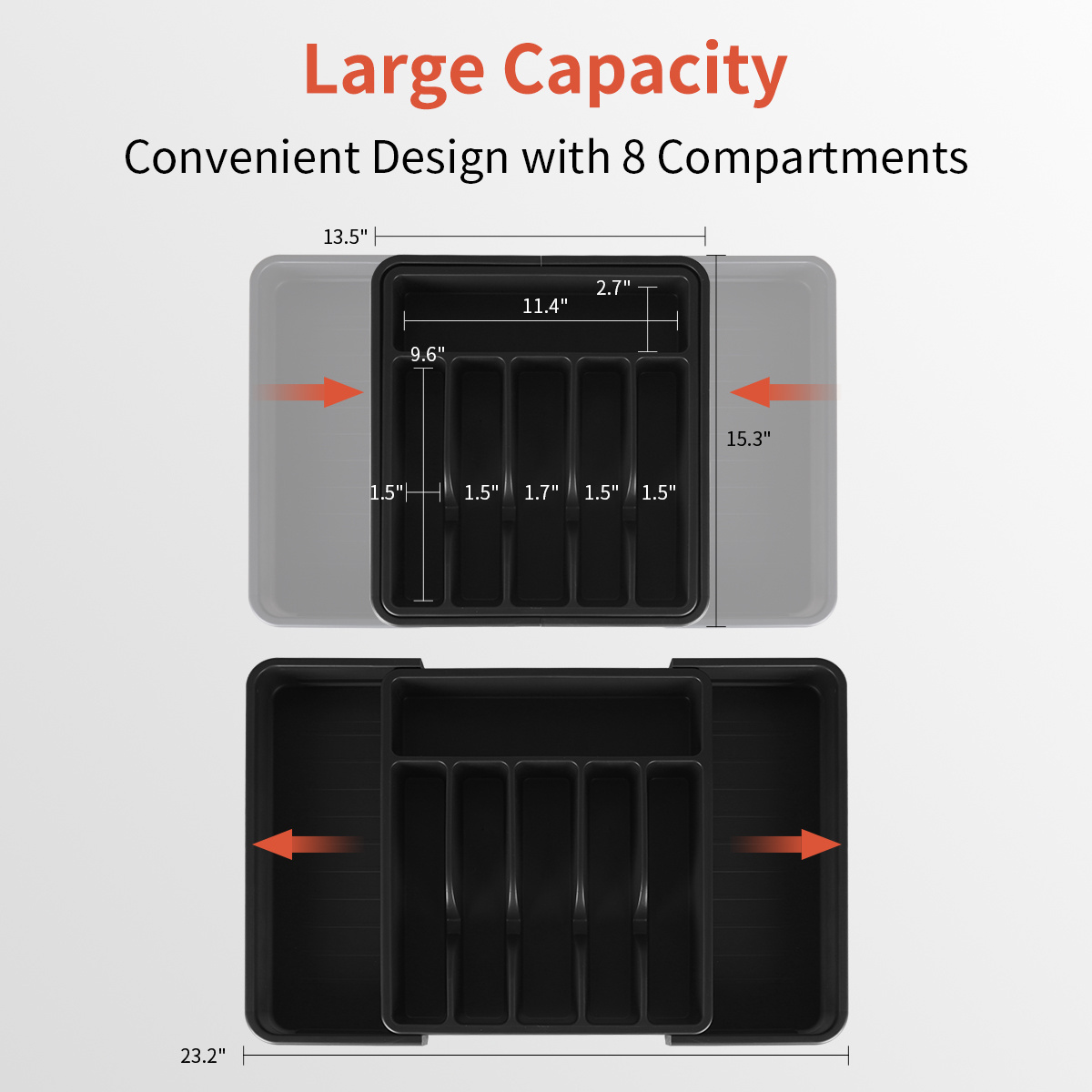 Custom Plastic Adjustable Compact Silverware Storage Tray Drawers Expandable Plastic Organizer Cutlery Tray