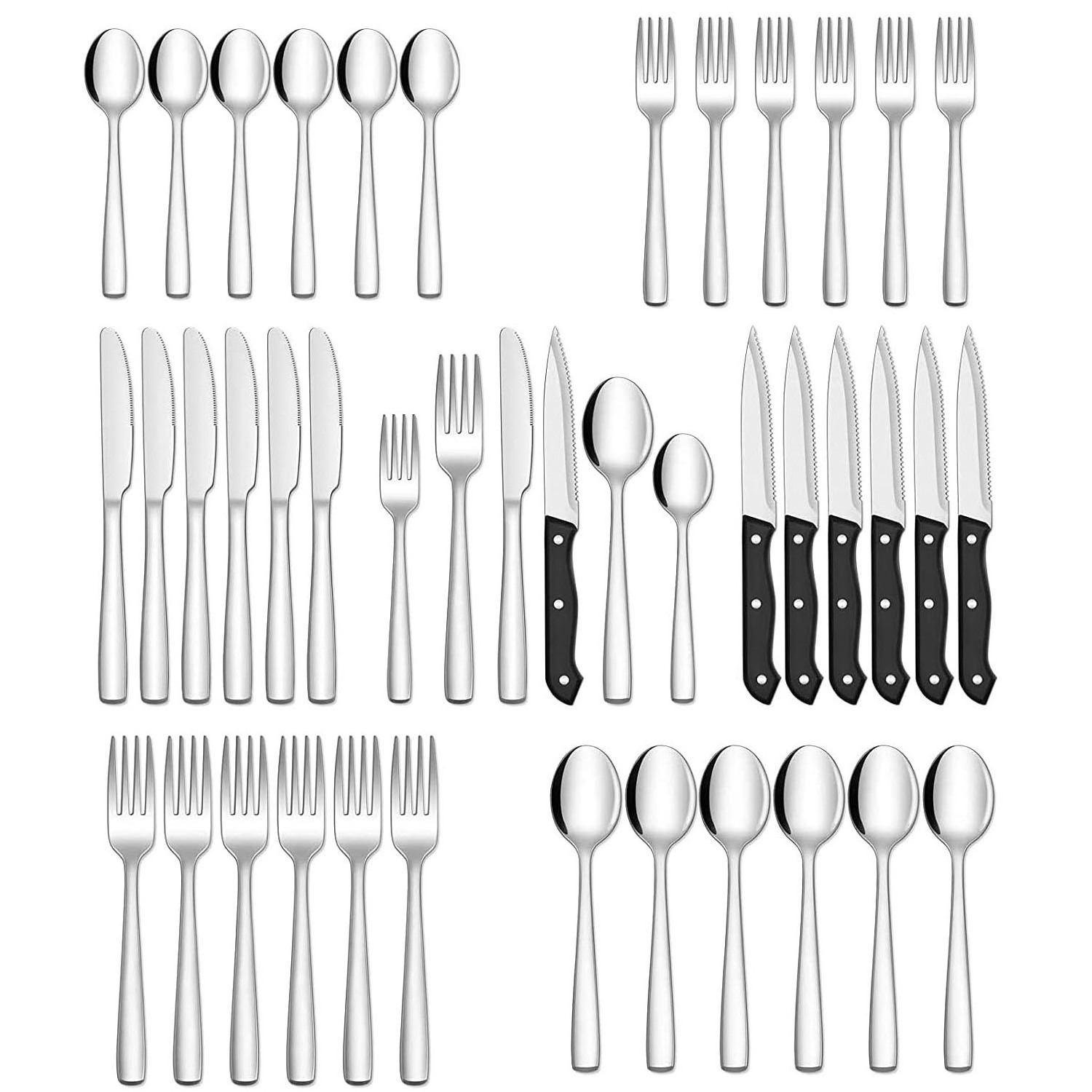 36pcs Silver Luxury Steak Fork Spoon Knife set Restaurant Bestek Silverware  Wedding Cutlery Set Home Flatware