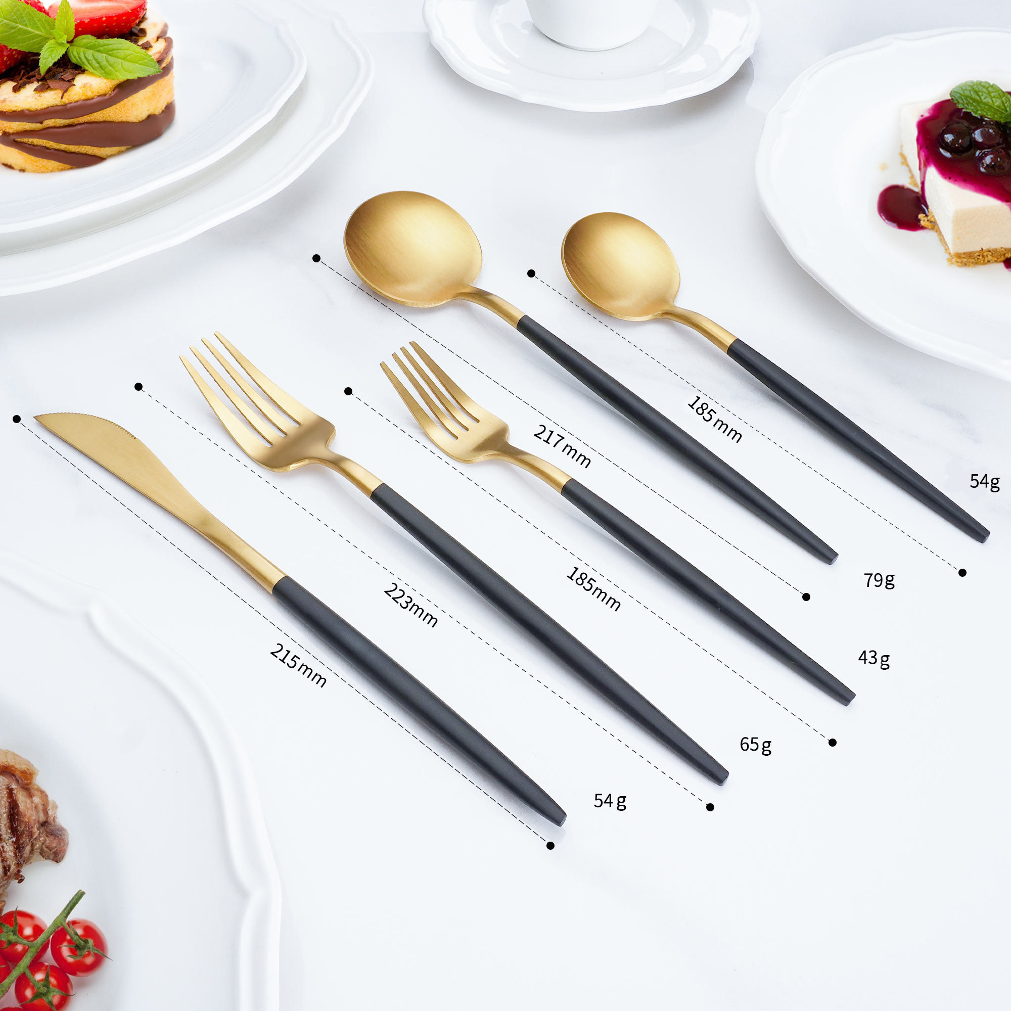 Korean Silverware Restaurant Matte Black Fork And Spoon 18/10 Stainless Steel Gold Plated Cutlery Bulk Flatware