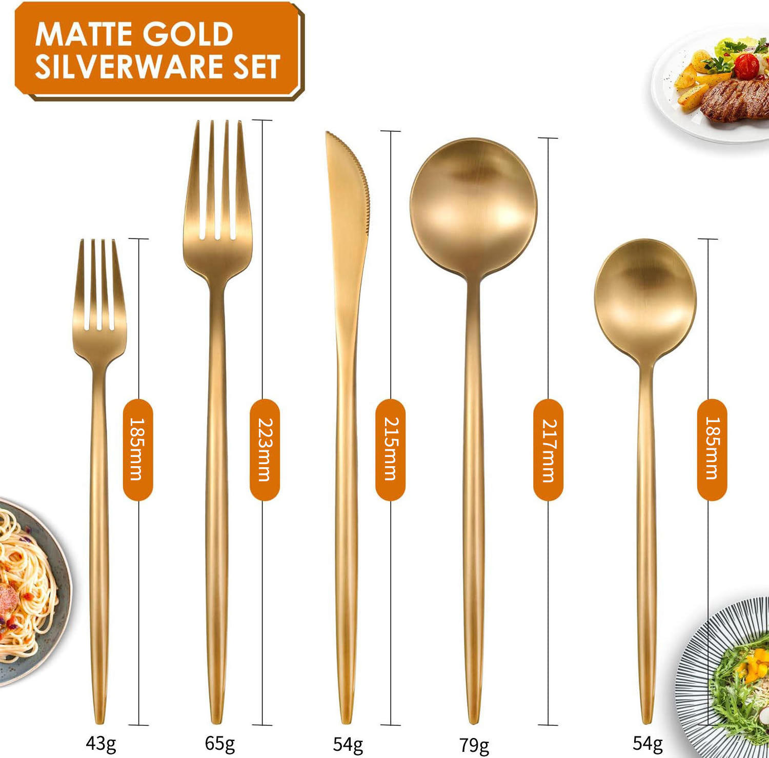 Korean Silverware Restaurant Matte Black Fork And Spoon 18/10 Stainless Steel Gold Plated Cutlery Bulk Flatware