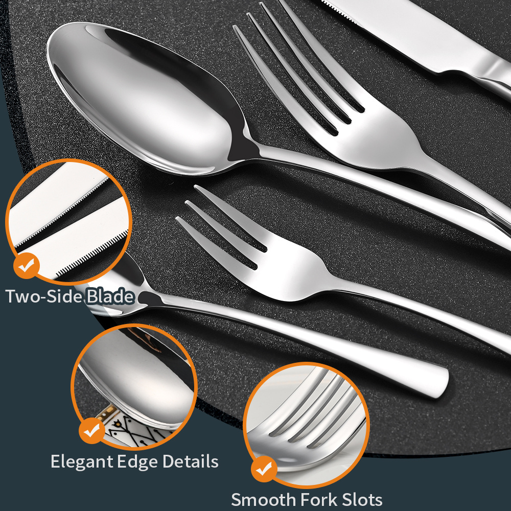 Wholesale Bulk Silver Fork Spoon Knife Set Mirror Polish Comfortable Silverware Stainless Steel Flatware Set Wedding Cutlery Set