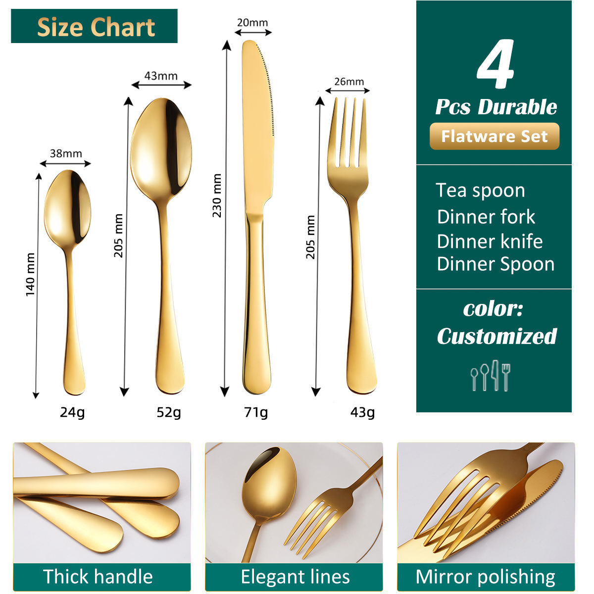 Wholesale Modern Flatware Wedding Talher Gold Tea spoon And Knife Stainless Steel Silverware Set Restaurant Cutlery