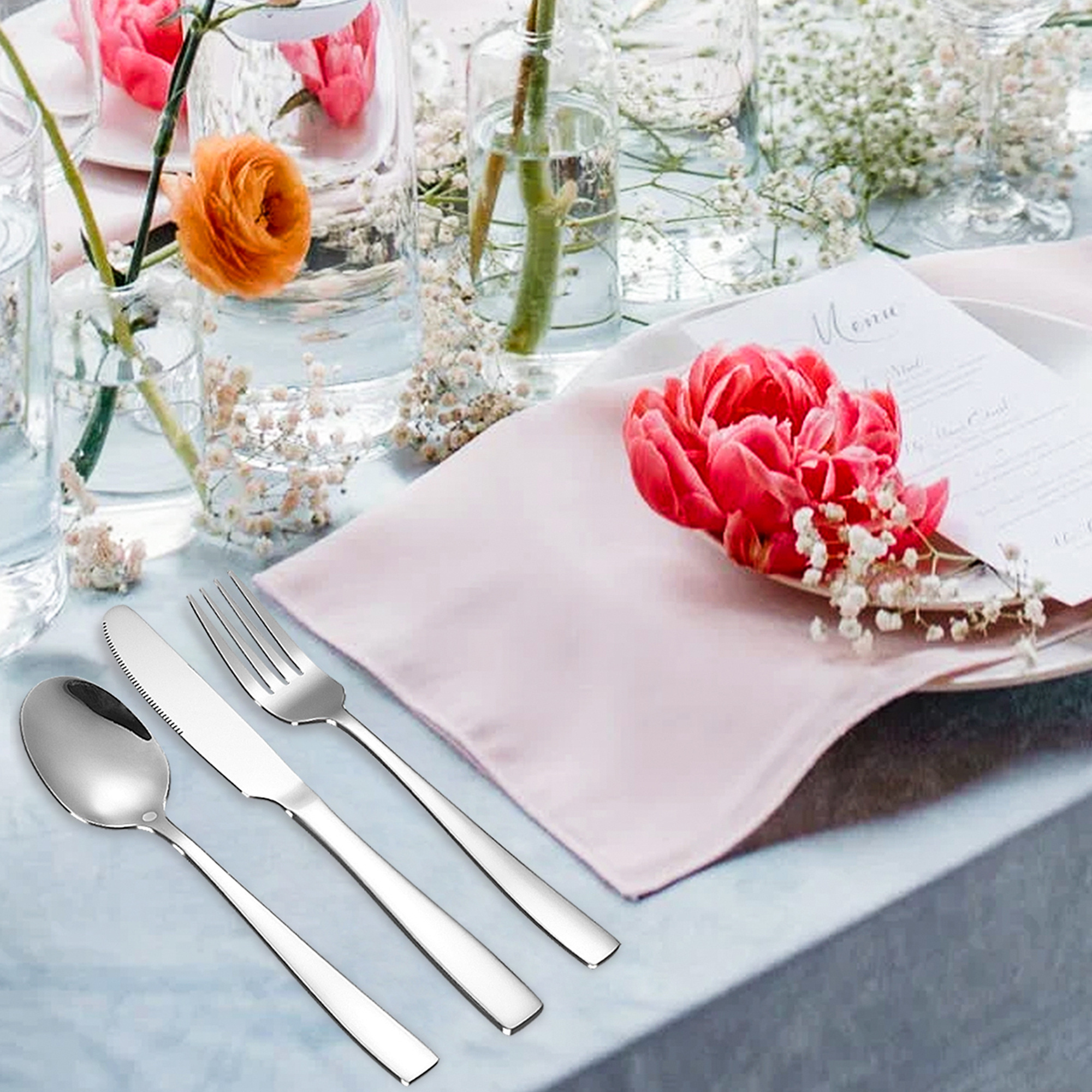 36pcs Silver Luxury Steak Fork Spoon Knife set Restaurant Bestek Silverware  Wedding Cutlery Set Home Flatware