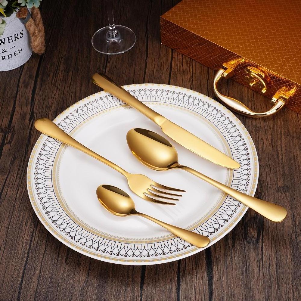 Wholesale Modern Flatware Wedding Talher Gold Tea spoon And Knife Stainless Steel Silverware Set Restaurant Cutlery