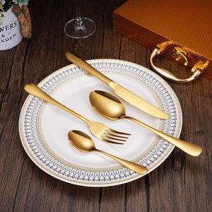 Wholesale Modern Flatware Wedding Talher Gold Tea spoon And Knife Stainless Steel Silverware Set Restaurant Cutlery