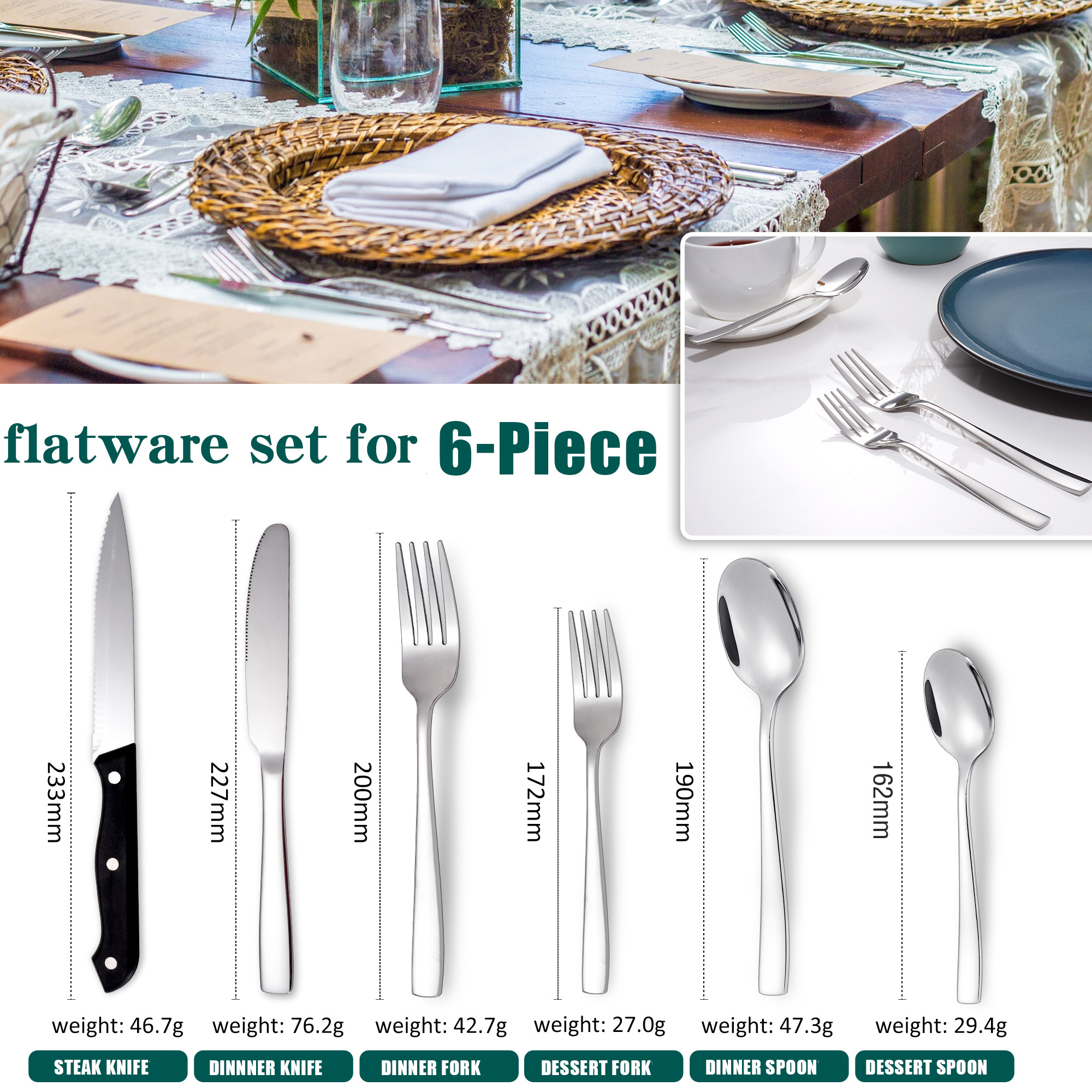 36pcs Silver Luxury Steak Fork Spoon Knife set Restaurant Bestek Silverware  Wedding Cutlery Set Home Flatware