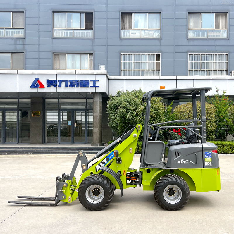 AOLITE E606 CE chinese telescopic small wheel loader ALT 600kg mini front end 4wd electric loader all terrain forklift for sale