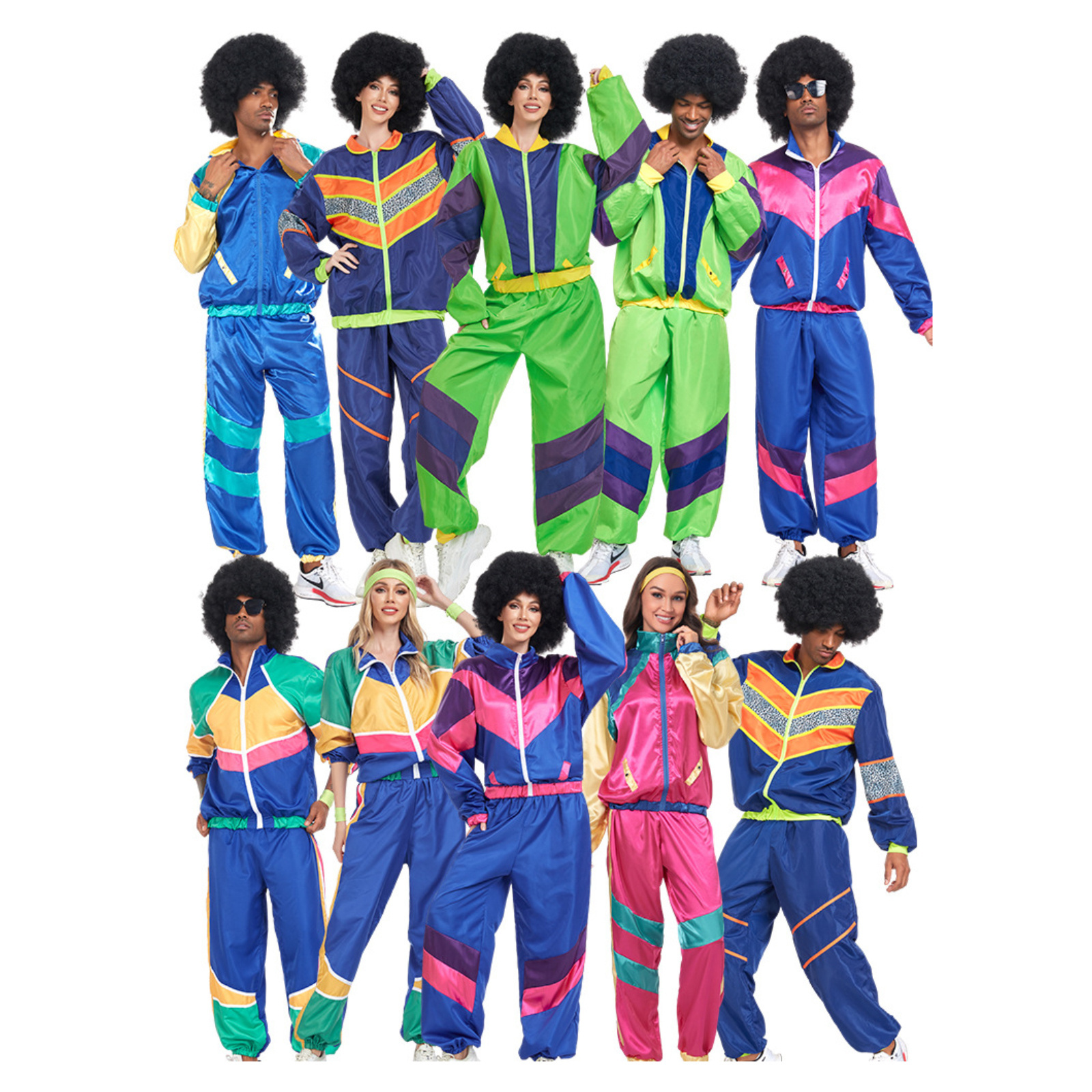 Funmular Retro Disco Costume for Adults Long Sleeve Hiphop Workout Outfit for Halloween Cosplay