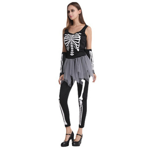 Funmular Bones Costume for Women Sleeveless Skeleton Costume with Tutu Dress for Halloween Cosplay