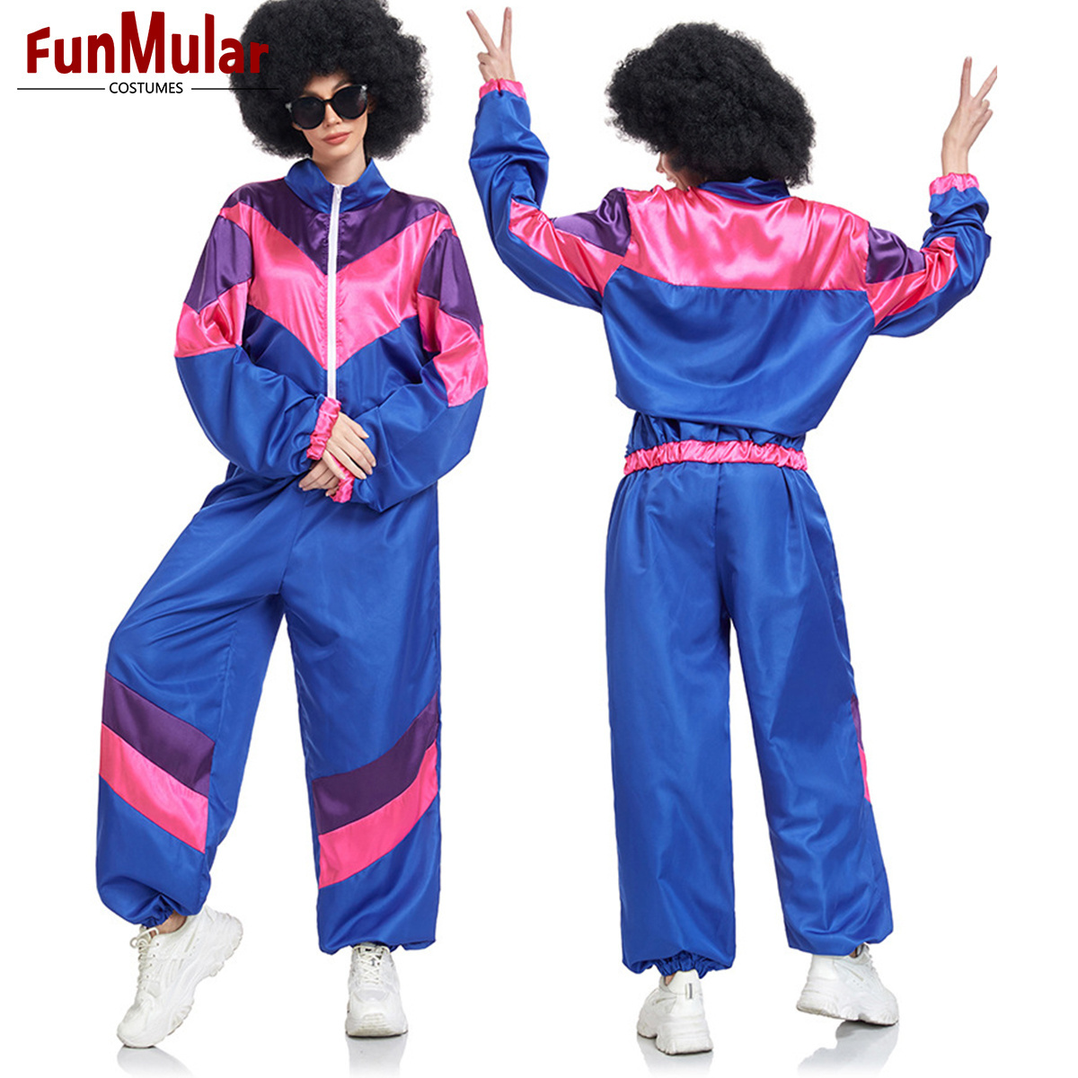 Funmular Retro Disco Costume for Adults Long Sleeve Hiphop Workout Outfit for Halloween Cosplay