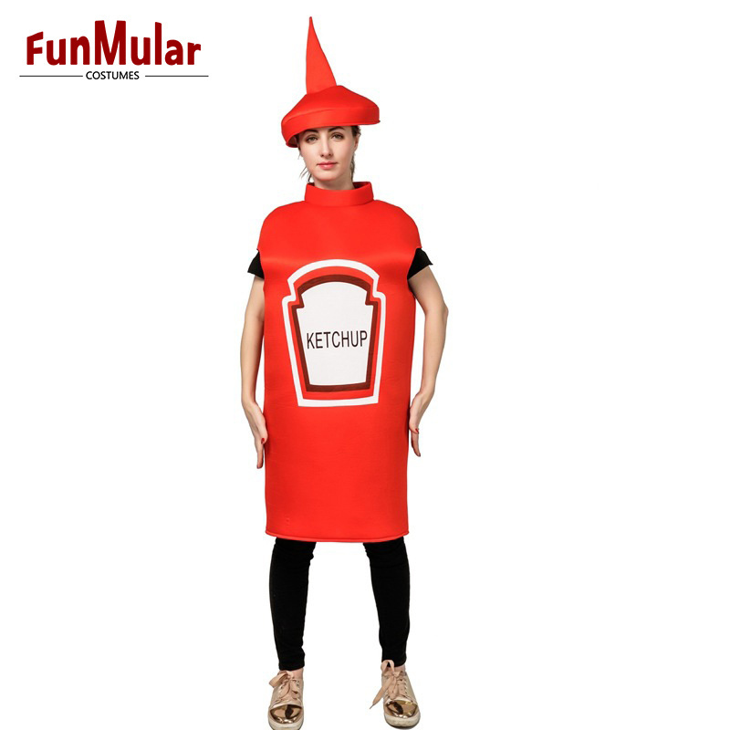 Funmular Adult Ketchup and Mustard Costume Set Couple Food Outfit for Halloween Cosplay Costume