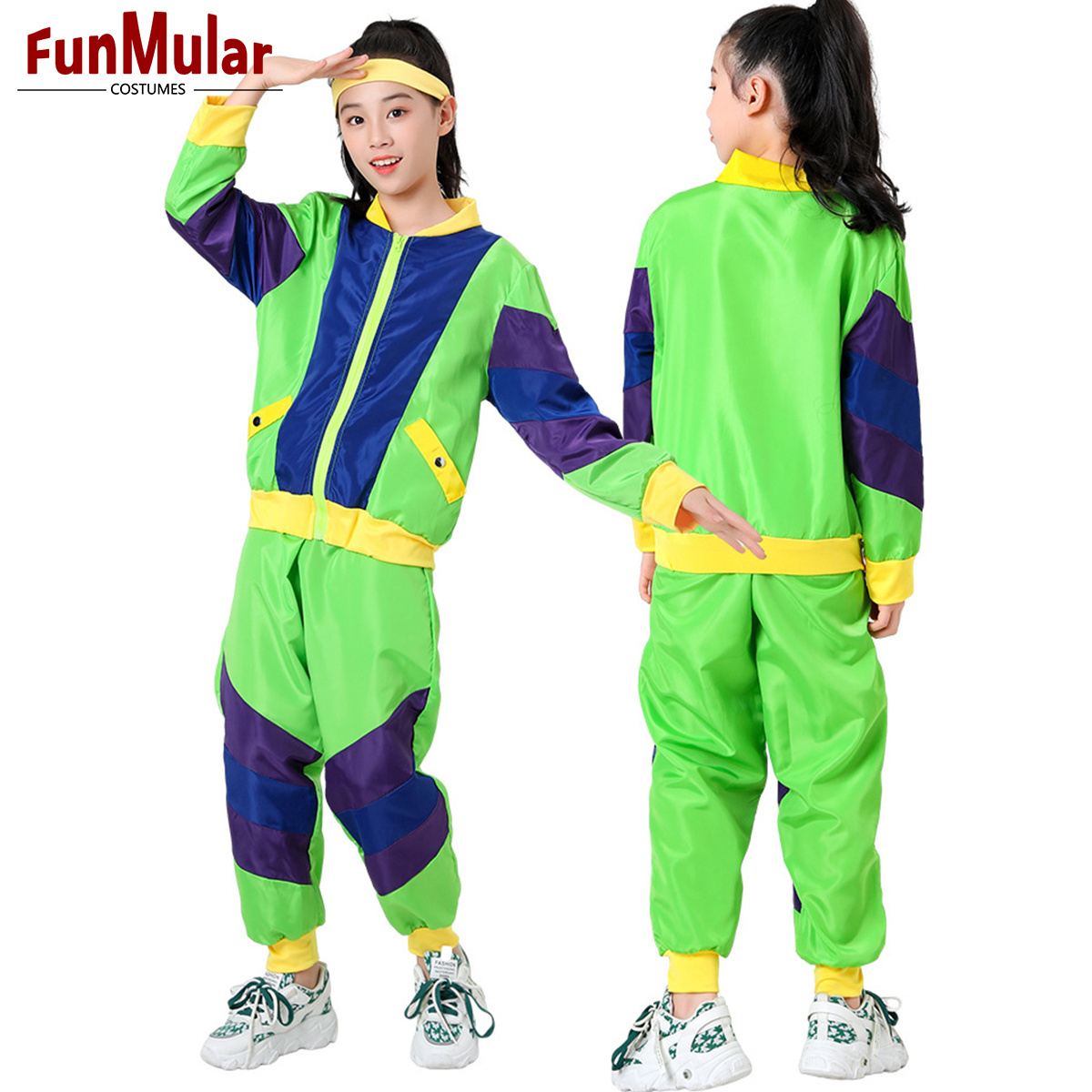 Funmular 80s 90s Disco Costume for Kids Dance Costume Hip Hop Jazz Street pop Dancing Outfits