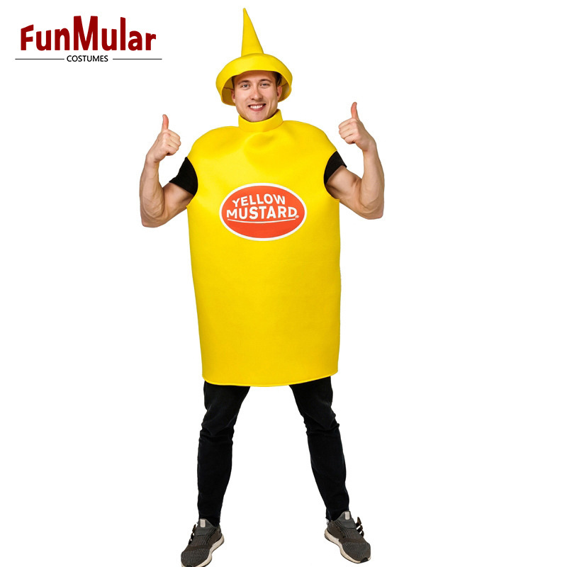 Funmular Adult Ketchup and Mustard Costume Set Couple Food Outfit for Halloween Cosplay Costume