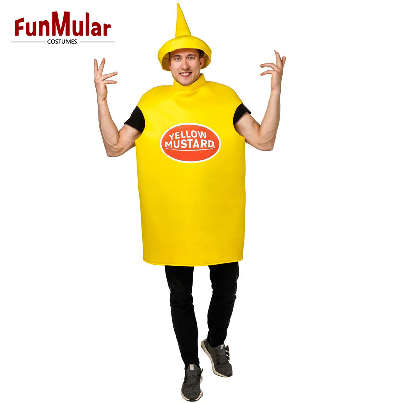 Funmular Adult Ketchup and Mustard Costume Set Couple Food Outfit for Halloween Cosplay Costume