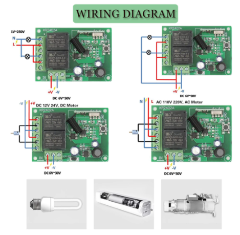 433Mhz Remote Control Switch DC 6V 12V 24V 30V 2Channel RF Relay Receiver ON OFF Transmitter for Garage door Gate home appliance