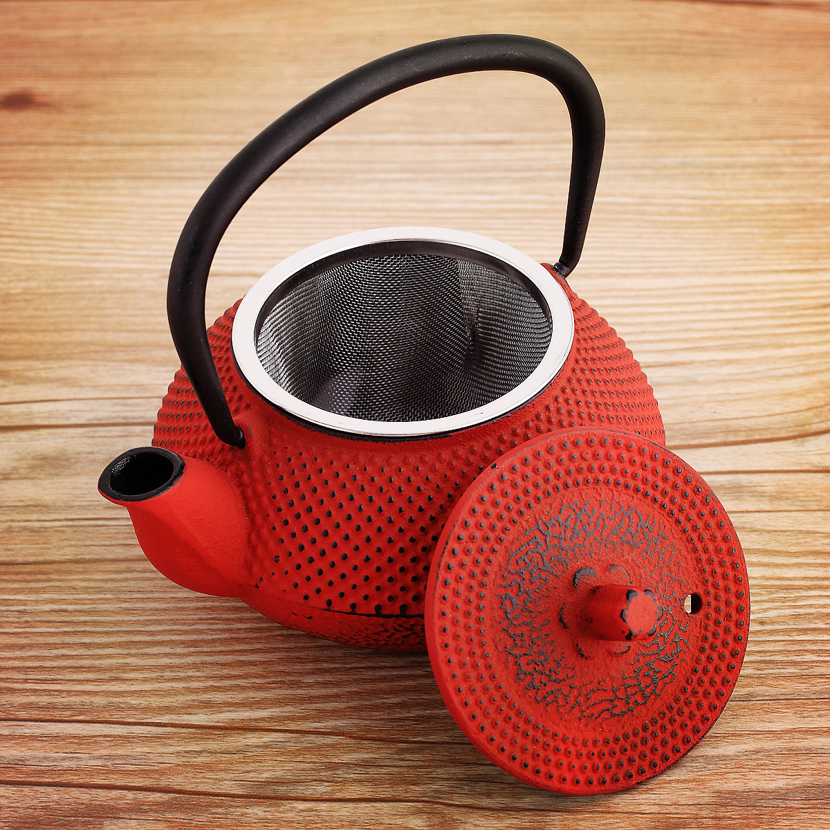 Small Capacity 300ml Red Cast Iron Tea Pot with SS Filter Inner Enamel Porcelain Anti-Rust Teapot Stocked