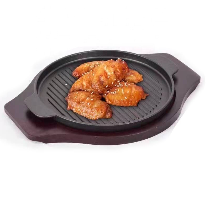 Hot Sale Round Cast Iron Grill Pan Steak Pan Pre Seasoned Steak Plate with Dual Handles Sizzling Plate Camping Skillet Fry Pan