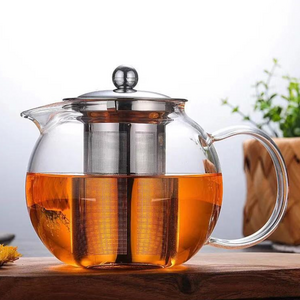 Stove Top Safe Borosilicate Glass Tea Pot With Stainless Steel Infuser Tea Maker Thicken Glass Teapot with Strainer & Lid