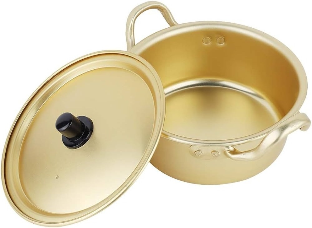 Gold Aluminum Korean Ramen Pot Home Kitchen Instant Noodles Cooking Hot Pot Milk Soup Pot Double Handle Fast Heating