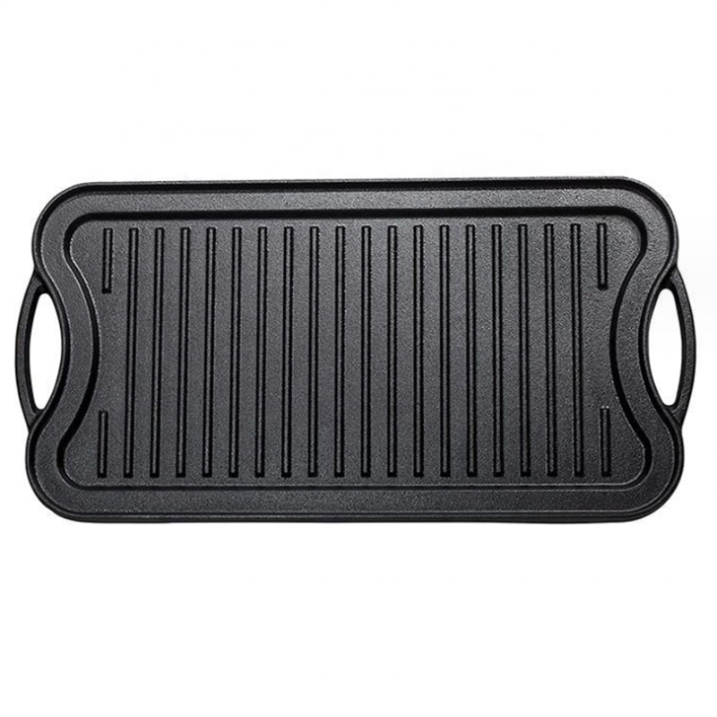 Pre-Seasoned Cast Iron Reversible Griddle Rectangular Grill Stovetop Double-sided Griddle Pan for Indoor and Outdoor Cooking