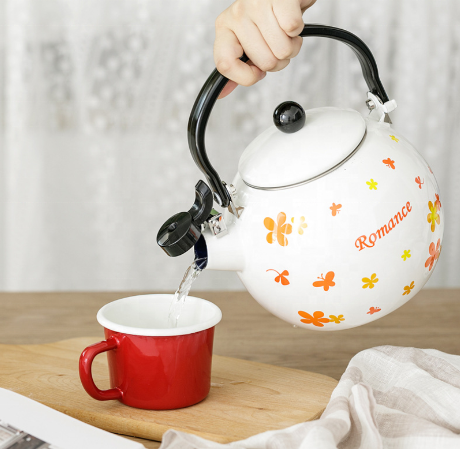 Enamel Cute Kettle 2.0L Porcelain Teapot Whistle Kettle Coffee Pot